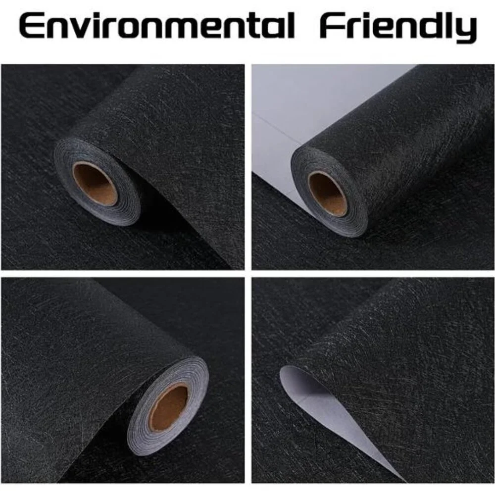 Peel and Stick Wallpaper Black Silk Wall Paper - 15.7 x 300 Inch Self Adhesive